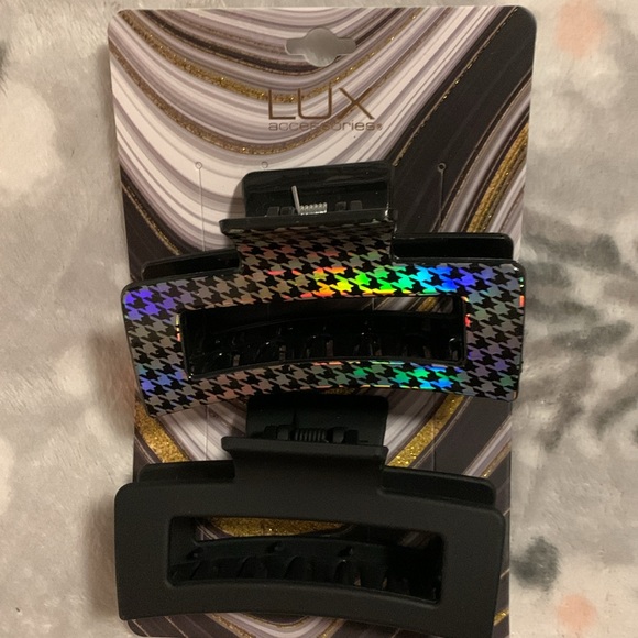 Hair Clips in Hounds Tooth Pattern & Black Matte Colors 2 pack NWT - Picture 5 of 6